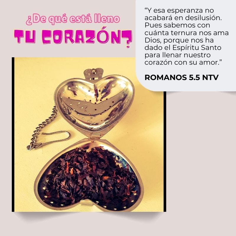 ¿De qué está lleno tu corazón? “Y esa esperanza no acabará en desilusión. Pues sabemos con cuánta ternura nos ama Dios, porque nos ha dado el Espíritu Santo para llenar nuestro corazón con su amor.” Romanos 5.5 NTV