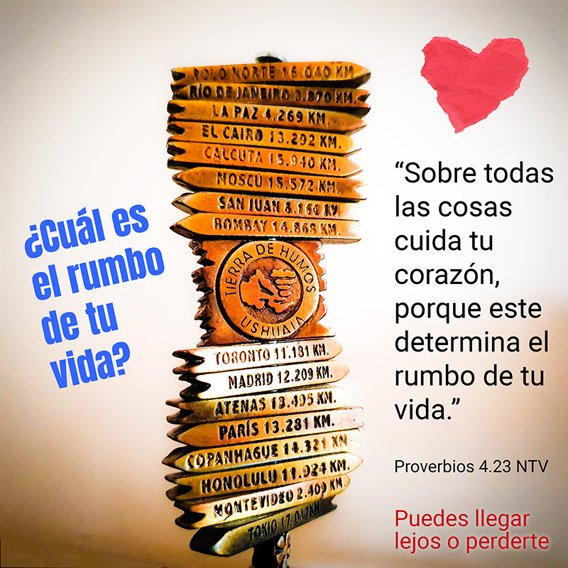 ¿Cuál es el rumbo de tu vida?

“Sobre todas las cosas cuida tu corazón, porque este determina el rumbo de tu vida.”
Proverbios 4.23 NTV

Puedes llegar lejos o perderte