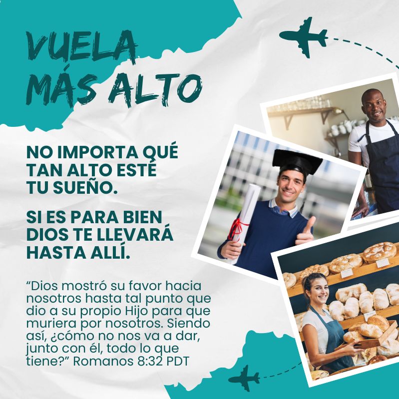 No importa qué tan alto esté tu sueño. Si es para bien del Reino Dios te llevará hasta allí “Dios mostró su favor hacia nosotros hasta tal punto que dio a su propio Hijo para que muriera por nosotros. Siendo así, ¿cómo no nos va a dar, junto con él, todo lo que tiene?” Romanos 8:32 PDT