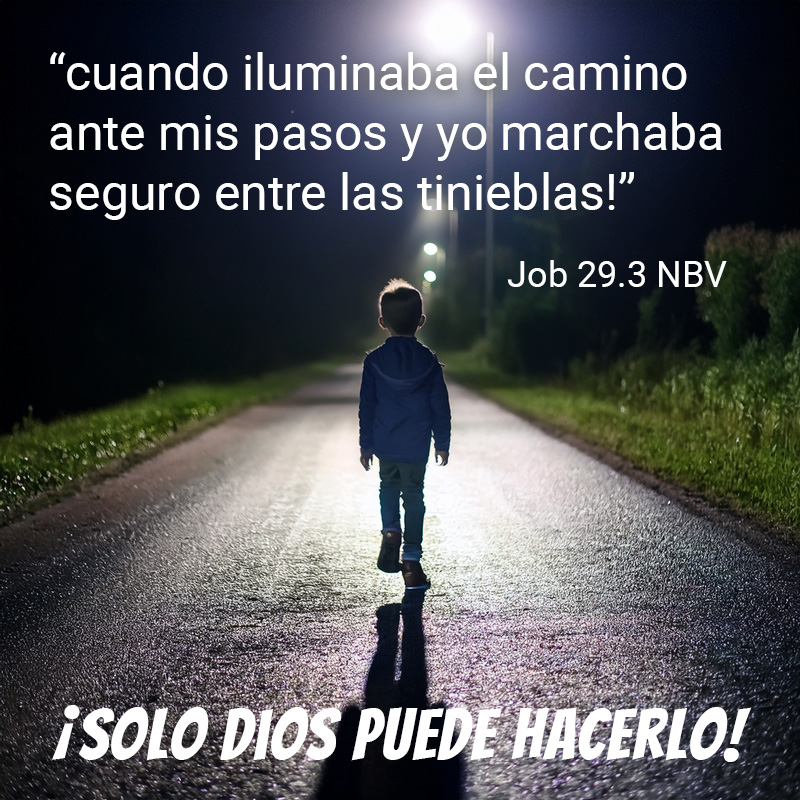 “cuando iluminaba el camino ante mis pasos y yo marchaba seguro entre las tinieblas!”
Job 29.3 NBV

¡Solo Dios puede hacerlo!