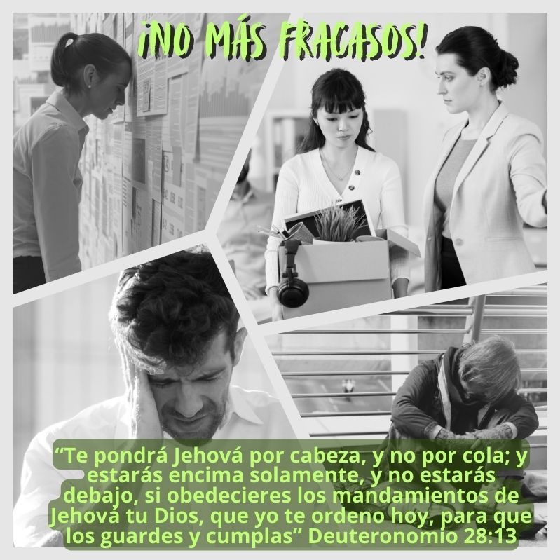 ¡No más fracasos!

“Te pondrá Jehová por cabeza, y no por cola; y estarás encima solamente, y no estarás debajo, si obedecieres los mandamientos de Jehová tu Dios, que yo te ordeno hoy, para que los guardes y cumplas” Deuteronomio 28:13