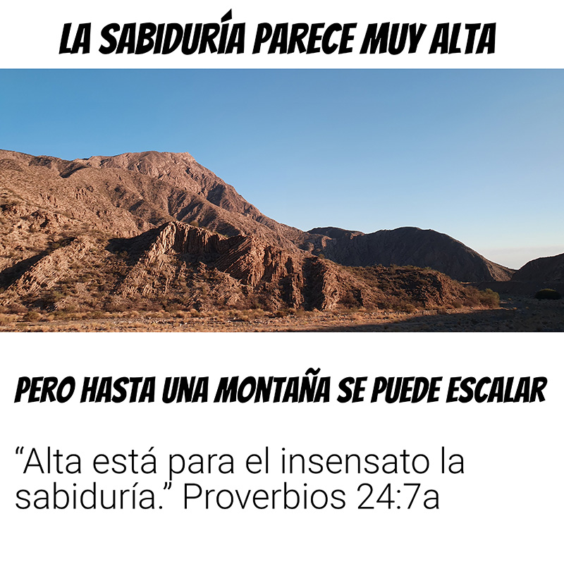 la sabiduría parece muy alta Pero hasta una montaña se puede escalar “Alta está para el insensato la sabiduría.” Proverbios 24:7a