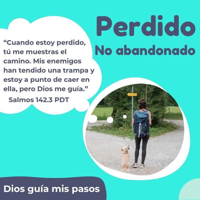 Perdido, no abandonado “Cuando estoy perdido, tú me muestras el camino. Mis enemigos han tendido una trampa y estoy a punto de caer en ella, pero Dios me guía.” Salmos 142.3 PDT