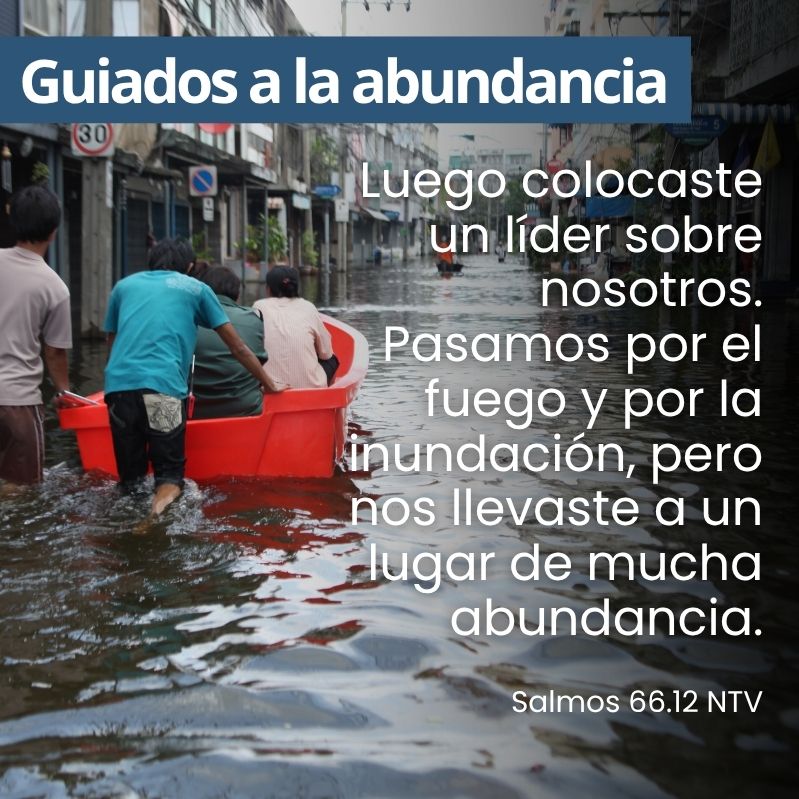 "Luego colocaste un líder sobre nosotros.    Pasamos por el fuego y por la inundación, pero nos llevaste a un lugar de mucha abundancia."
Salmos 66.12 NTV